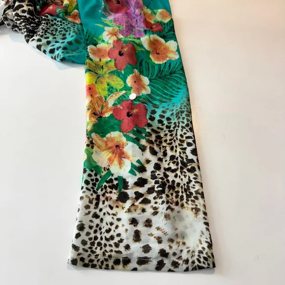 Soft Surroundings Tropical Floral & Animal Print Tunic Blouse Teal Multicolor - Picture 7 of 13
